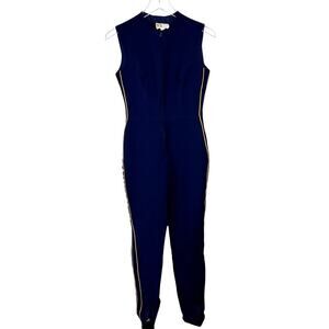 Vintage White Stag Sleeveless Jumpsuit Navy Blue Gold Stirrup Ski Suit XS